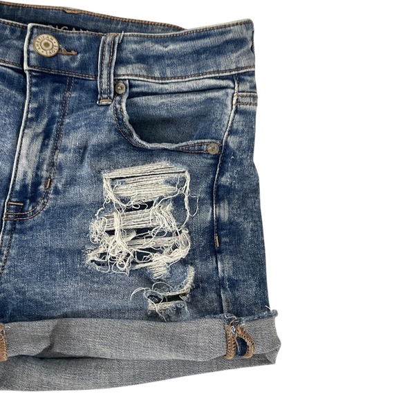 American Eagle Hi-Rise Shortie Blue Jean Shorts Distressed Size 4 - Picture 5 of 10